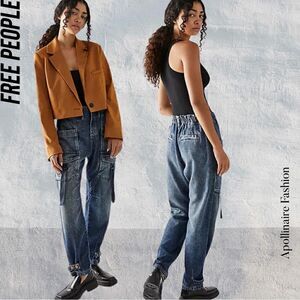 WE THE FREE HAZEL PULL ON UTILITY JEANS IN DARK AND STORMY NWT SMALL